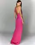 Vestido de festa longo de cetim na cor pink caribe, com design elegante e costas abertas  ideal para madrinha de casamento