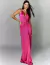 Vestido de festa longo de cetim em tom pink Caribe com design elegante e detalhes drapeados ideal para madrinha de casamento