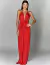 Vestido longo de cetim vermelho com alças finas e detalhe drapeado na frente  ideal para madrinha de casamento
