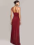 Vestido de festa longo marsala com decote profundo e alças finas, visto de costas  ideal para convidada de casamento, convidada de formatura, eventos coorporativo, batizado, ocasião especial