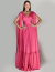 Vestido de festa longo de cetim pink com mangas longas, modelo Astana ideal para madrinhas de casamento