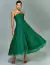 Vestido midi de renda guipir verde Cecília, com detalhes elegantes e sofisticados, ideal para eventos especiais.
