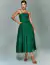 Vestido midi de renda guipir verde Cecília, sem alças, com cinto na cintura  ideal para convidada de casamento