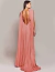 Vestido de festa longo coral com capa plissada, costas nuas, uideal para festas e eventos especiais.