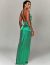 Vestido longo de cetim verde bandeira caribe com alças finas e detalhe nas costas  ideal para madrinha de casamento