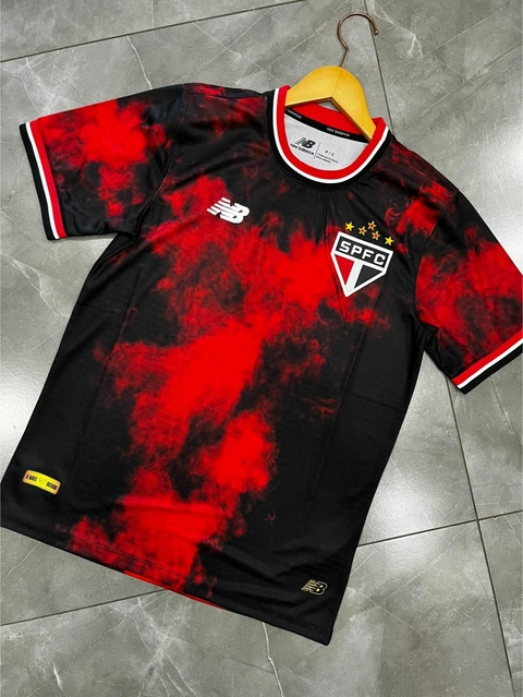 Camisa São Paulo 24/25 III s/n° Torcedor Comemorativa New Balance Masculina - Preto+Vermelho
