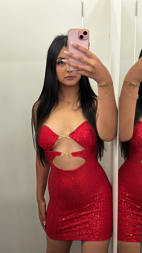 Vestido merys vermelho c brilho