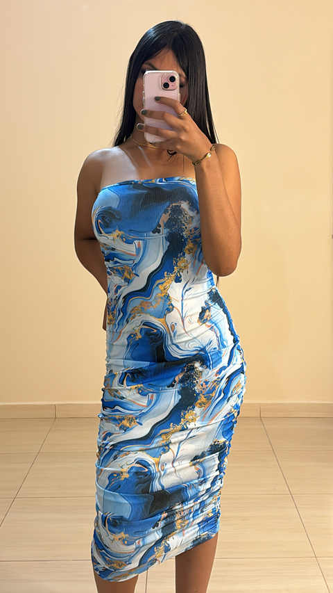 Vestido marmorizado azul