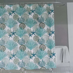 Cortina de baño de teflon estampado con 12 ganchos City Blanco
