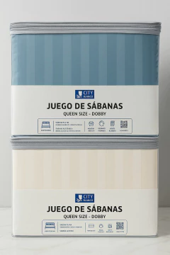 Juego de sábanas rayadas dobby City Blanco (Queen) - comprar online
