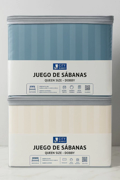 Juego de sábanas rayadas dobby City Blanco (Queen) - comprar online