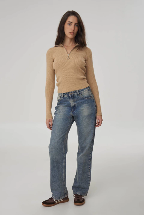 JEAN WIDE LEG ROUGE