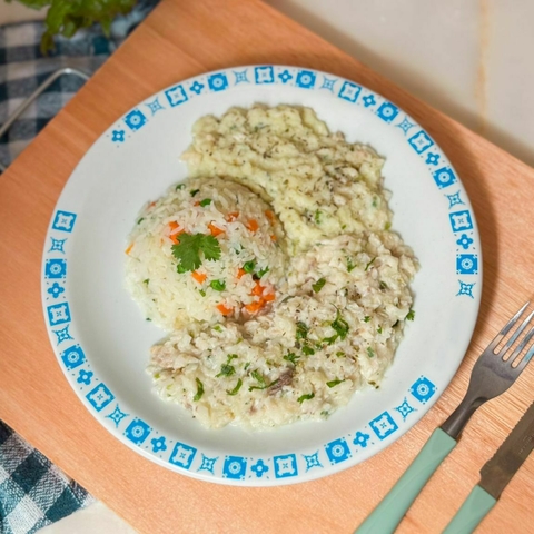 Tilápia com Creme de Palmito e Arroz Colorido – 400g