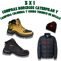 ¡3X1 IMPERDIBLE! BORCEGOS CAT + CAMPERA COLUMBIA + GORRO - comprar online
