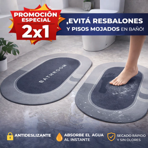 Promo 2x1 Alfombra Antideslizante Súper Absorbente | Seguridad en Pisos Húmedos