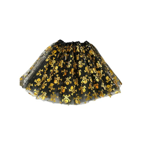 SAIA PRETA 3 CAMADAS C/ CAVEIRAS METALIZADAS - 40 CM PARTIU FESTA