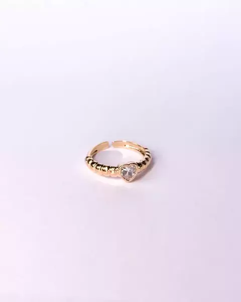 Anel Amanda - anel banho ouro 18k zirconia coração | Hipoalergênico