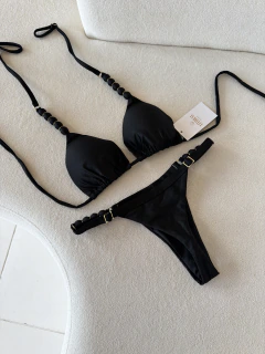 BIQUÍNI BALI CORTININHA COM CALCINHA SEMI FIO PRETO - Litoral Beachwear | Moda Praia Feminina
