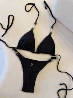 BIQUINI ANTONELLA CORTININHA FITA SEMI FIO PRETO - Litoral Beachwear | Moda Praia Feminina