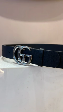 CINTO GUCCI NEGRO HEBILLA PLATEADA - 115x4cm - comprar online