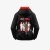 Chaqueta negra con capucha roja y diseño en la espalda que muestra a los miembros de la banda Morat con sus firmas, junto con el texto "Gira Mundial Asuntos Pendientes".
