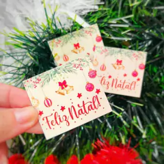 50 Mini Tags "Feliz Natal Enfeites", Tag para encomenda, Tag Natal