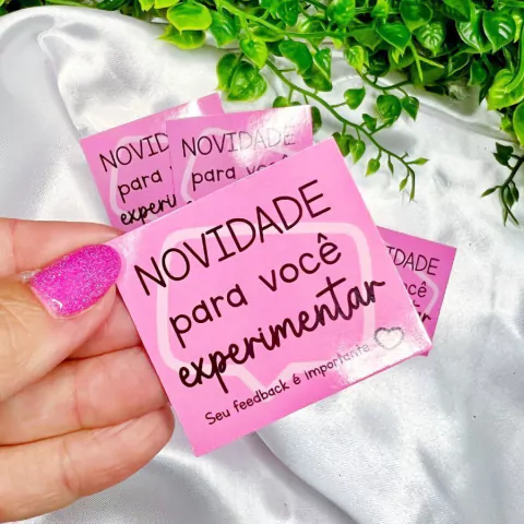 50 Mini Cartões "Novidade para você experimentar" para Embalagens e Produtos