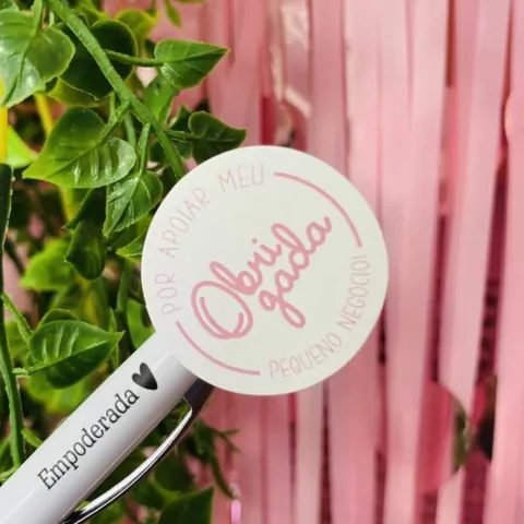 30 Adesivos Obrigada pela Compra Rosa, Adesivo para Sacola, Adesivo Obrigada pela compra.