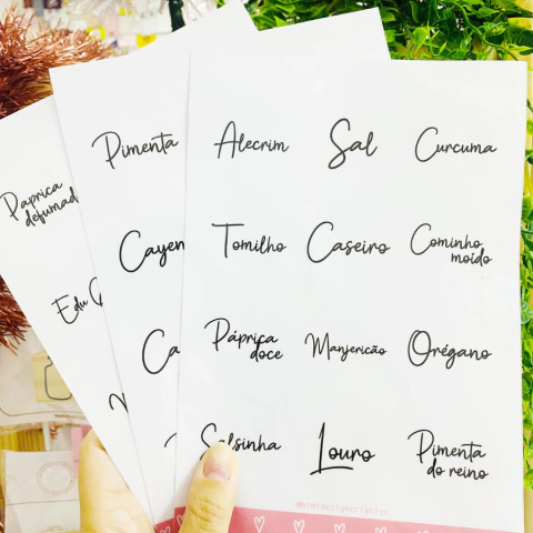 Kit 3 Cartelas de Adesivos Transparentes para Temperos | Impermeável | Vinil | Pronta Entrega
