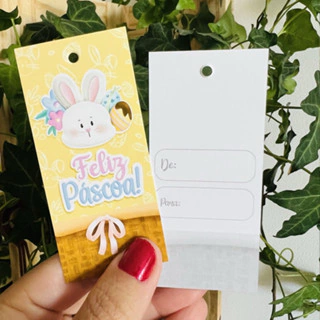 50 Tags de Páscoa Coelhinho para Presentes Amarela, Tags para embalagens