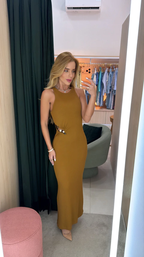 VESTIDO LONGO MARROM SLIM - OPEN - comprar online