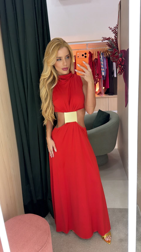 VESTIDO MIDI VERMELHO - comprar online