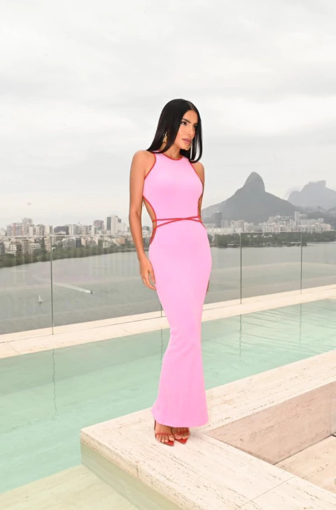 VESTIDO MIDI ROSA KATIA - CLOUDE - comprar online