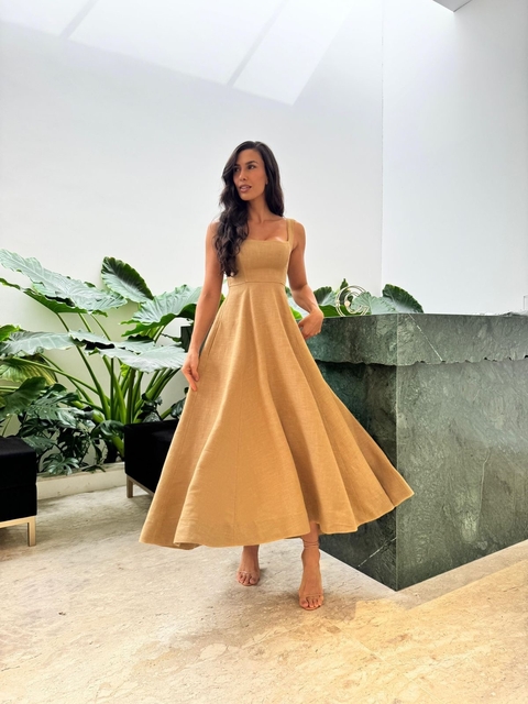 VESTIDO MIDI BEGE ANNE - CLOUDE - comprar online
