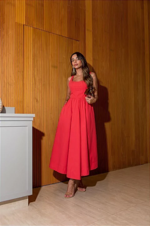 VESTIDO MIDI VERMELHO - OLIVIA