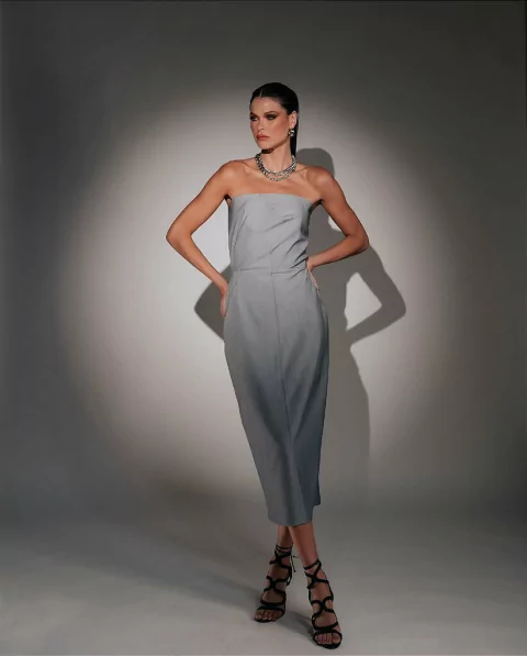 VESTIDO MIDI CINZA ANDREZA - DESNUDE