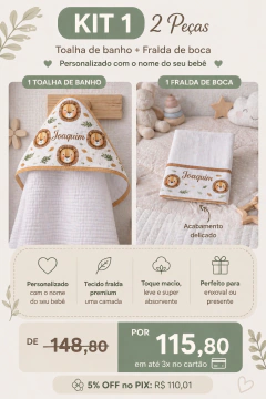 Kit Essencial Personalizado com Nome do Bebê | Toalha com Capuz + Fralda de Boca - loja online