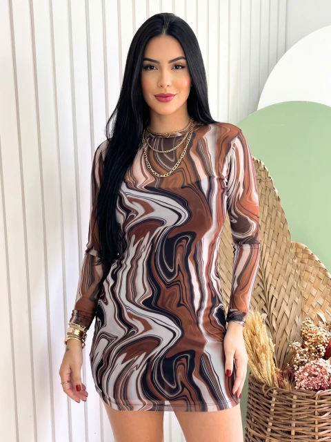 Vestido de Tule Boho Manga Longa + Forro