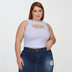 Cropped Regata Decote Busto Canelado Branco - comprar online