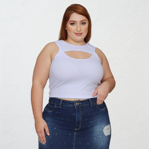 Cropped Regata Decote Busto Canelado Branco - comprar online