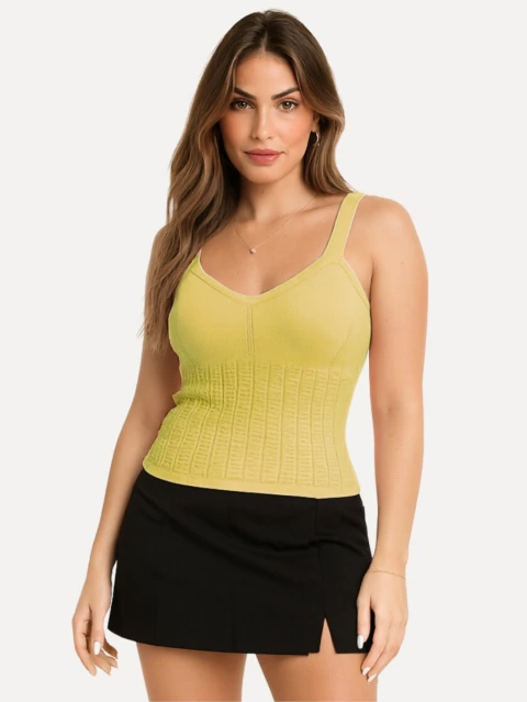 Regata Tricot Tijolinho - Amarelo - comprar online