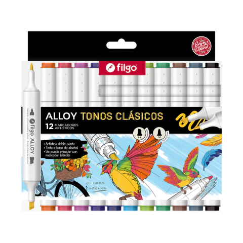 MARCADOR ARTISTICO FILGO ALLOY DOBLE PUNTA X12 - TONOS CLASICOS - comprar online