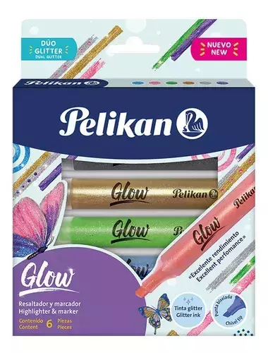 RESALTADOR PELIKAN GLOW C/GLITTER X6 - comprar online
