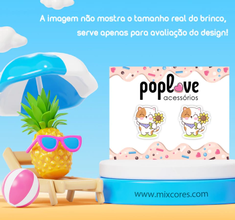 Brinco Resina e Inox - Gatinho com Girassol - comprar online