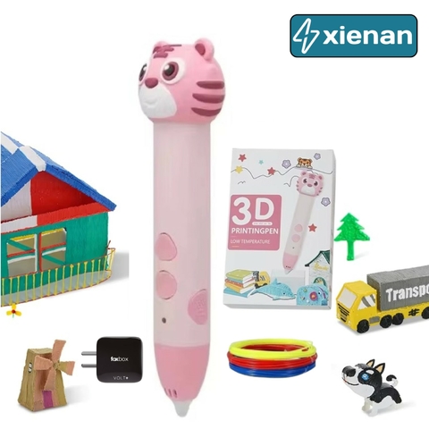 XIENAN Lapiz 3D Recargable - Gatito - Base - Filamentos - Incluye Fuente 220v - Rosa