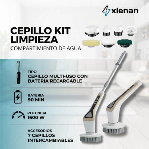 XIENAN Cepillo Kit Limpieza - Bateria - 25W - 7 Accesorios - LED - Compartimiento agua