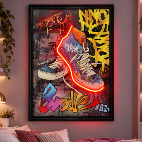 Cuadro Canvas Zapatillas Luces Neon - Bateria Litio - 70x50cm
