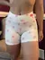 Short cós reto poa off white/pink