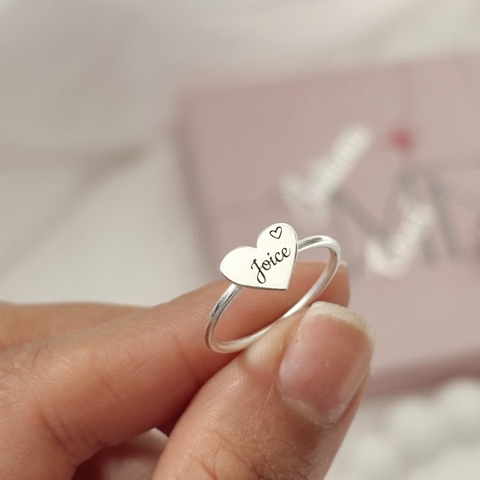 Anel Personalizado com Nome e Coração Prata 925