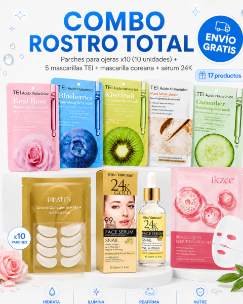 COMBO ROSTRO TOTAL Parches + Mascarillas + Sérum 24K